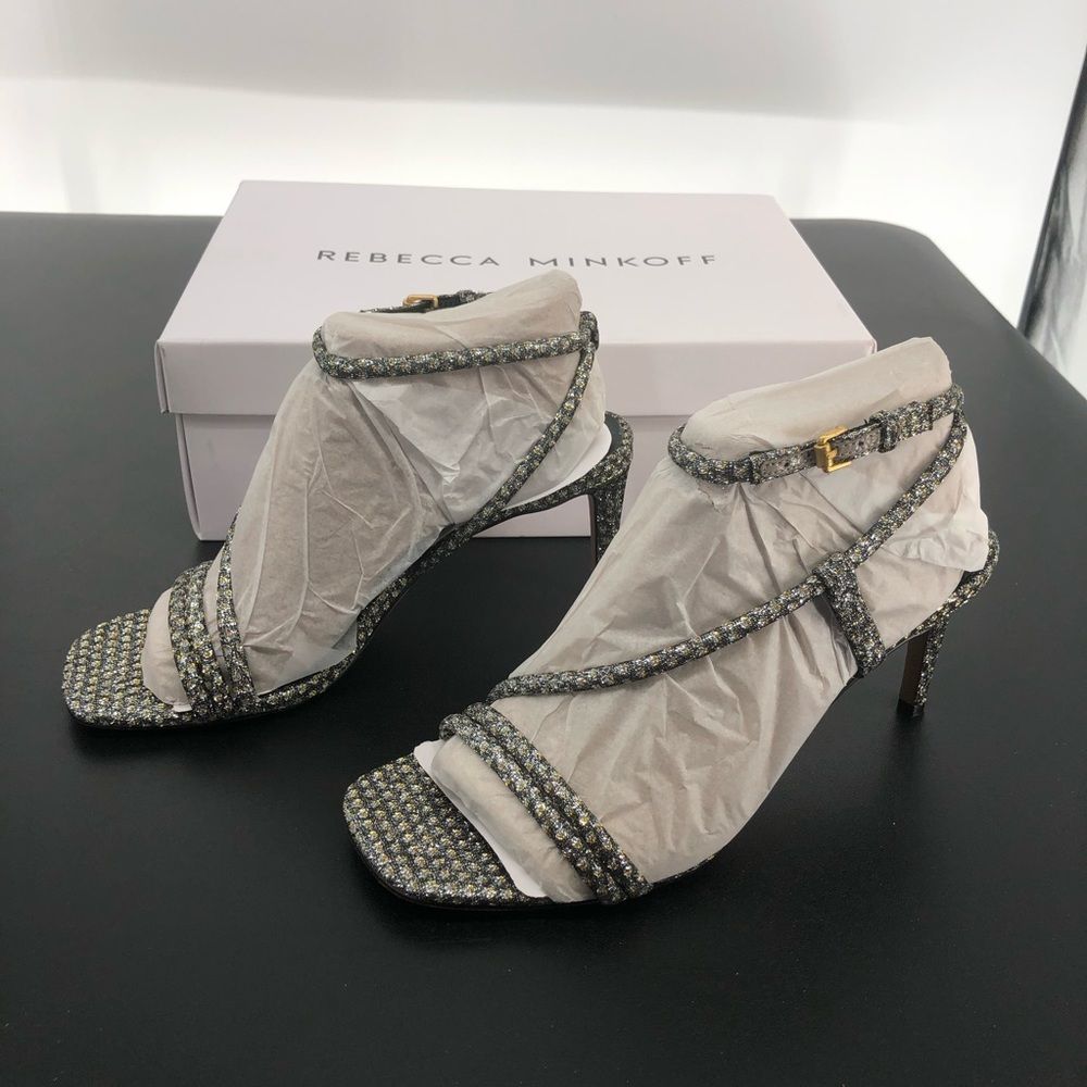 Rebecca Minkoff Nanine Silver Gold Strappy Ankle Strap Heeled Sandals - Picture 9 of 14